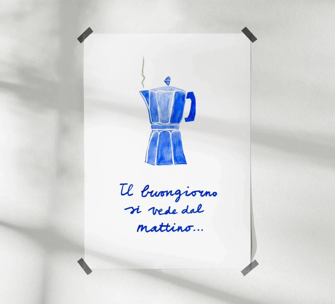 Blu navy Moka Pot Italia citazione goodmorning poster da Studio Patruschka