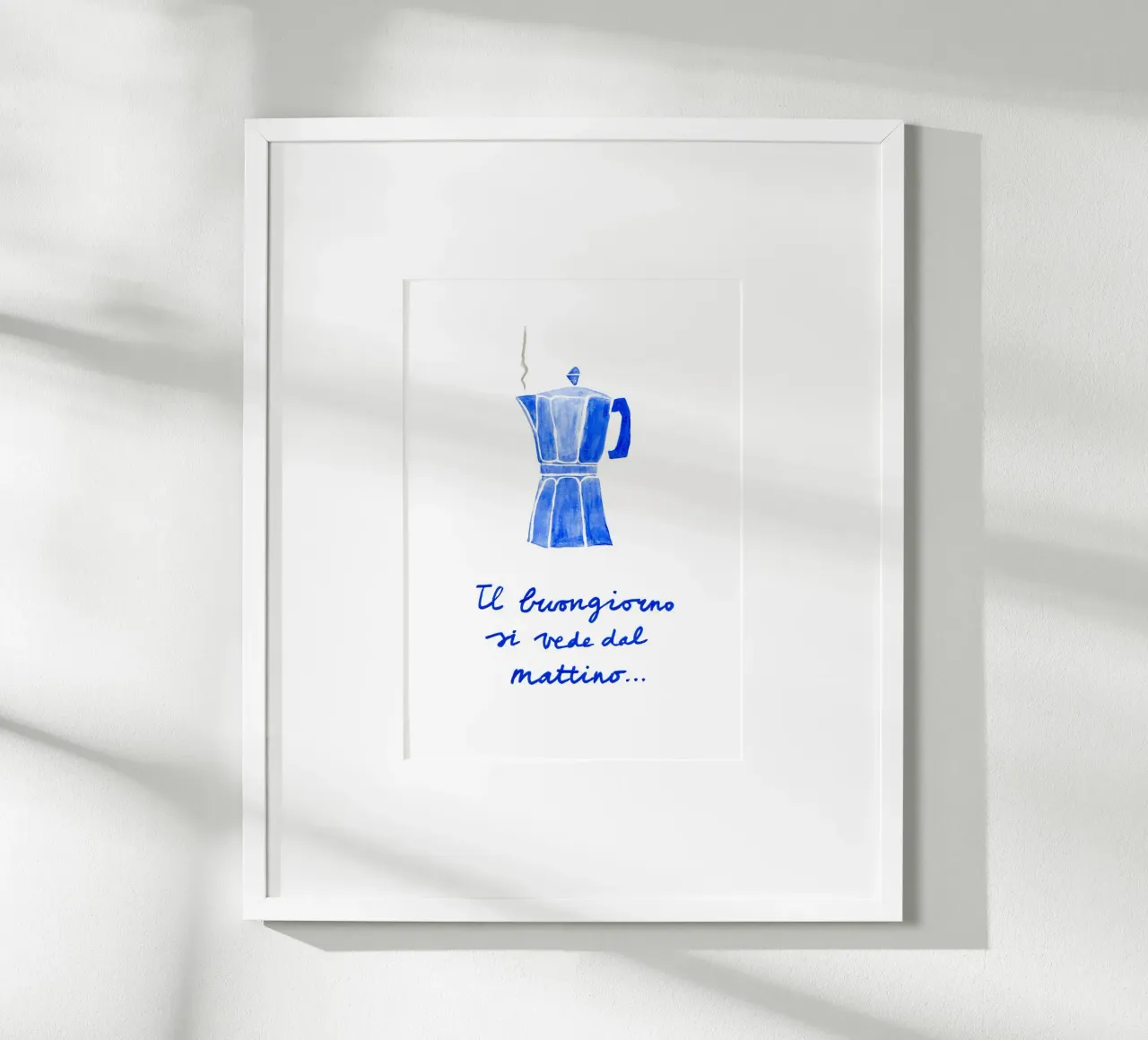 Blu navy Moka Pot Italia citazione goodmorning poster da Studio Patruschka