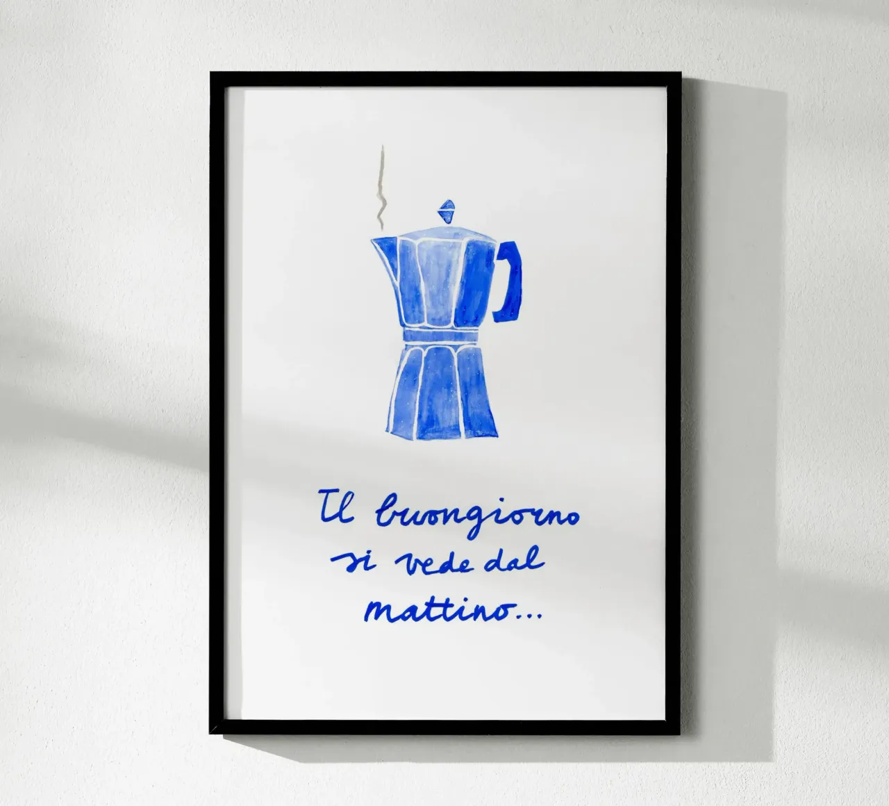 Blu navy Moka Pot Italia citazione goodmorning poster da Studio Patruschka