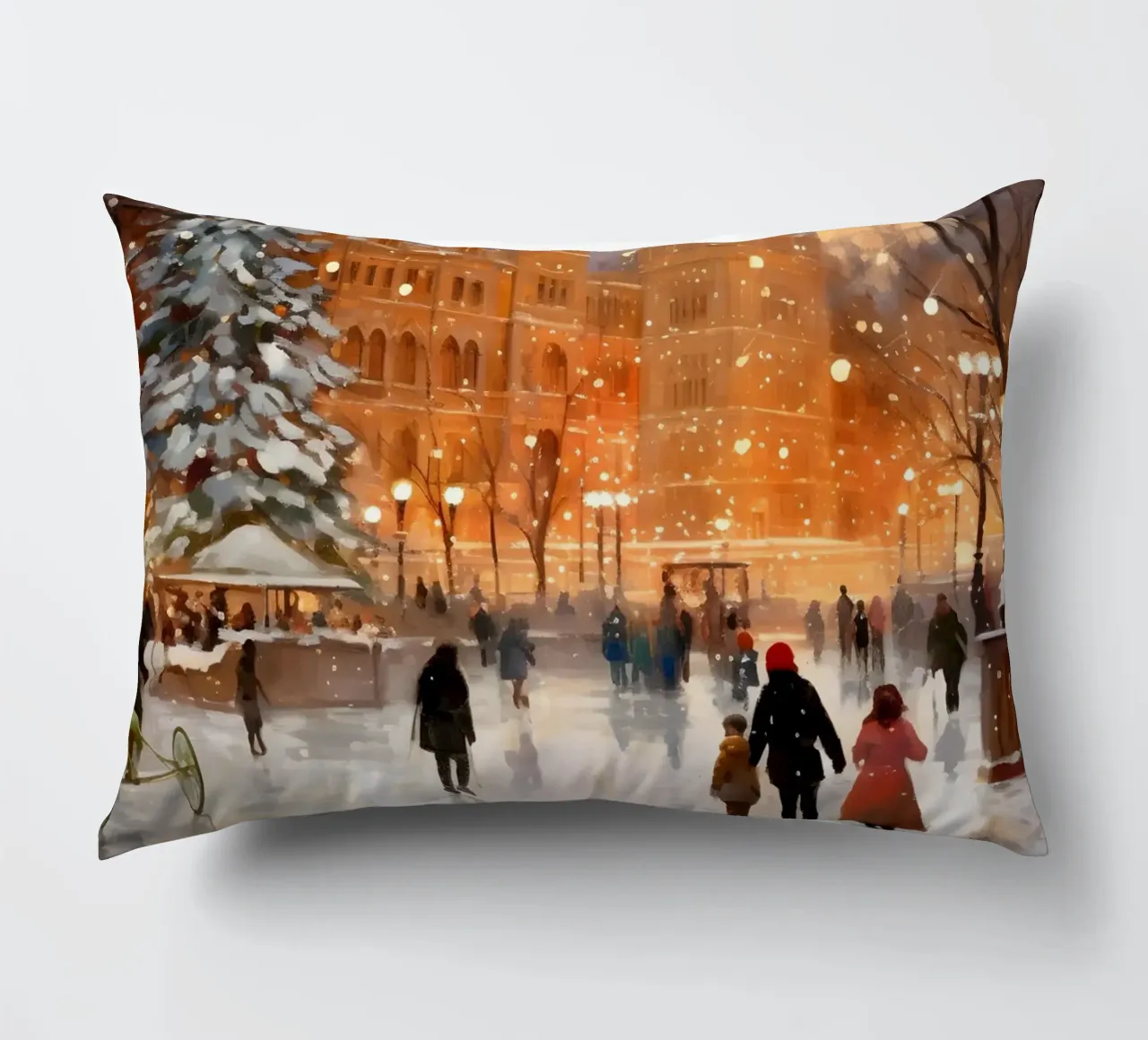 Serata invernale in piazza - pattinaggio sul ghiaccio al chiarore delle luci cuscino da Studio Vibe