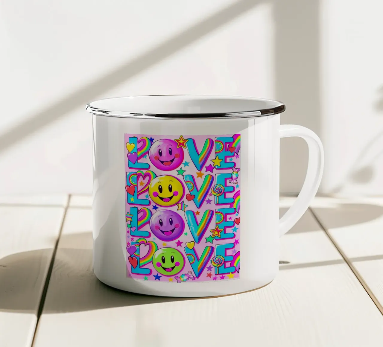 Amore Amore Amore Amore tazza in smalto da Jess Stempel