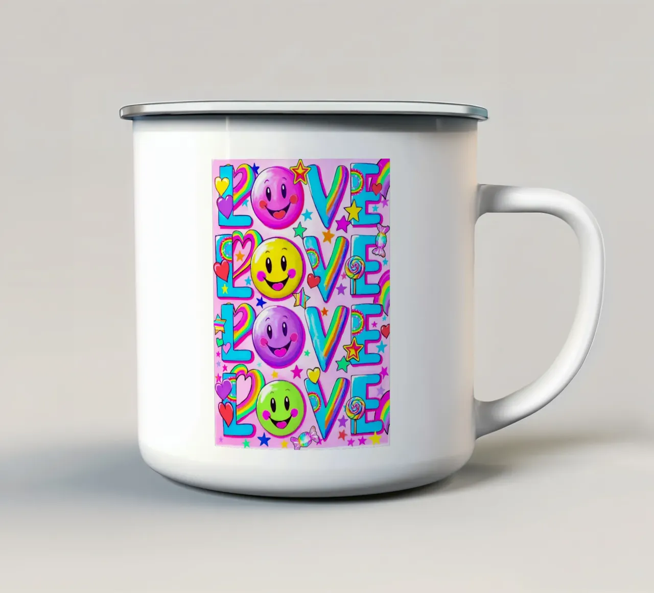 Amore Amore Amore Amore tazza in smalto da Jess Stempel