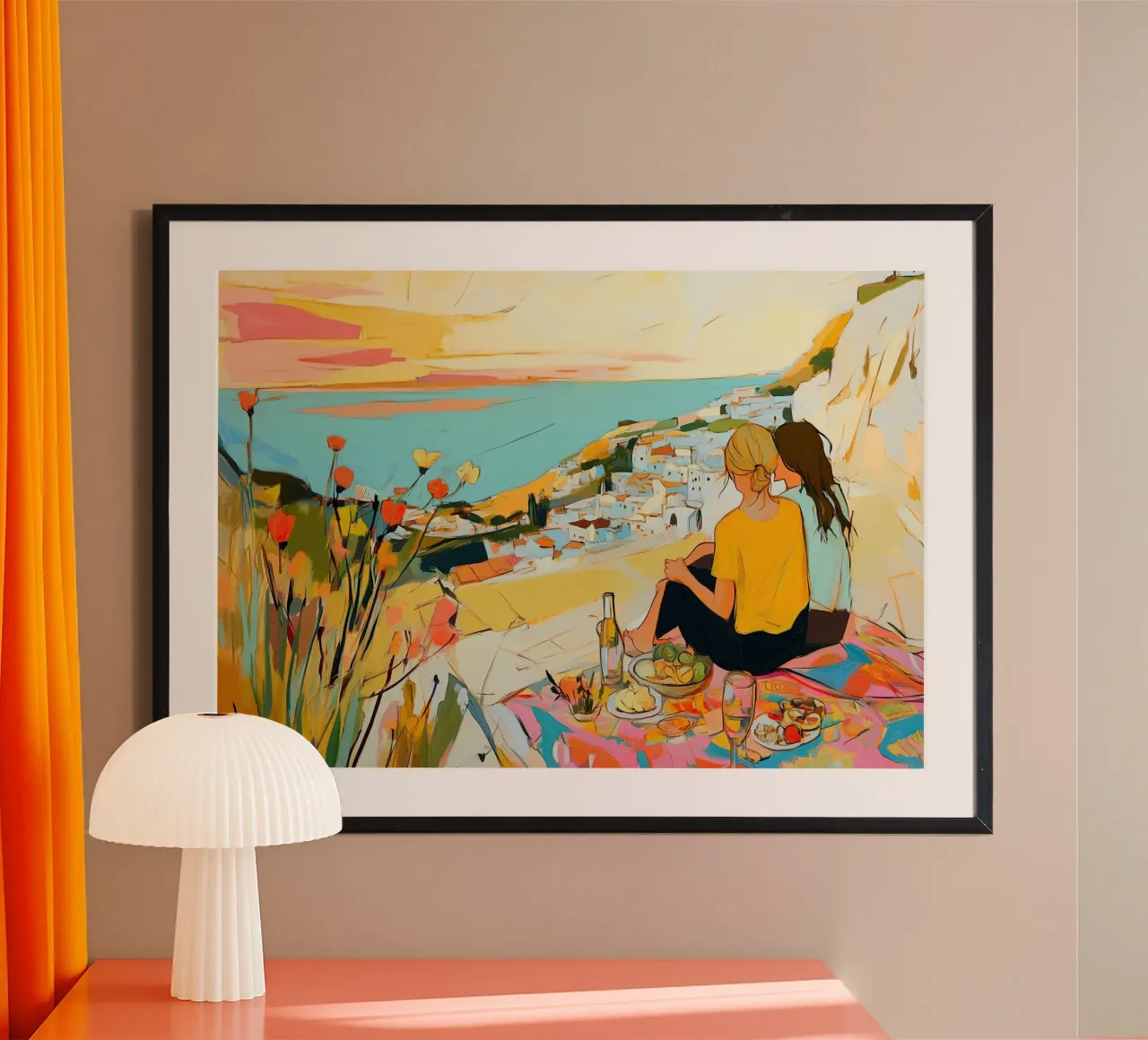 Zonsondergang Picknick Idylle: Boheems Kustgezicht Abstracte Kunst hahnemühle van dawnthesea
