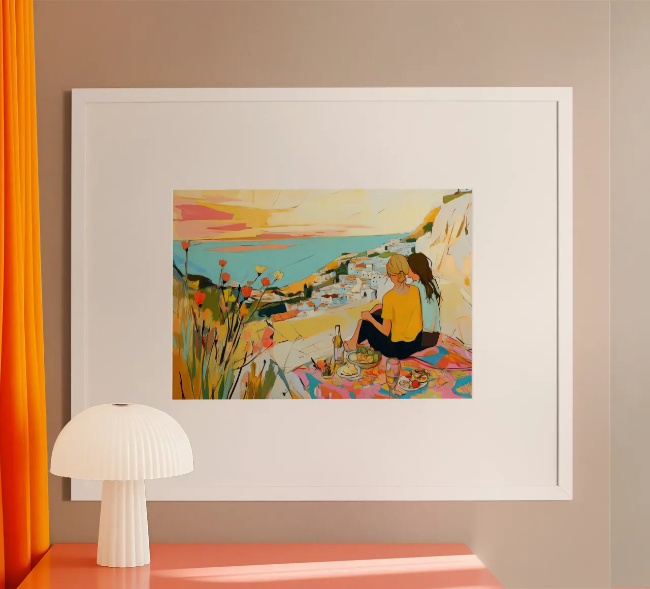 Zonsondergang Picknick Idylle: Boheems Kustgezicht Abstracte Kunst hahnemühle van dawnthesea