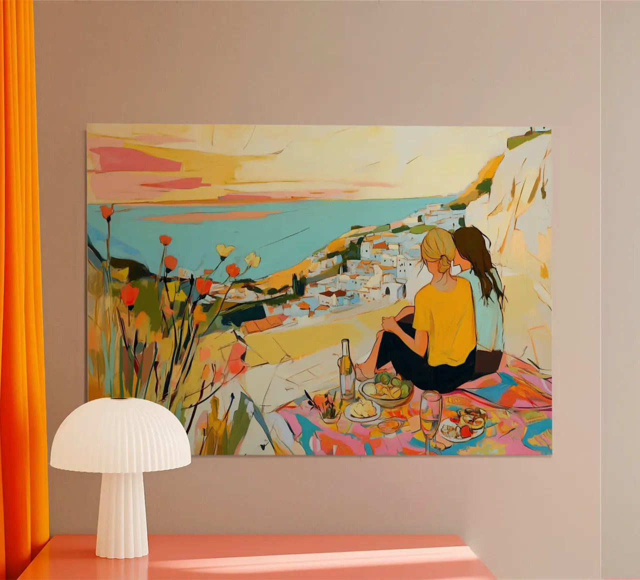 Zonsondergang Picknick Idylle: Boheems Kustgezicht Abstracte Kunst hahnemühle van dawnthesea
