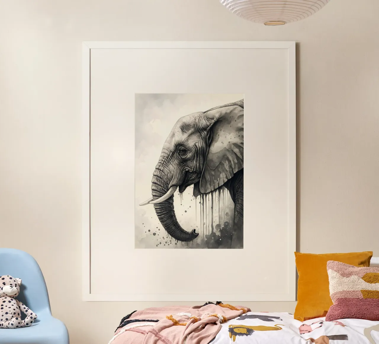 Majestic Elephant Watercolor Print | Monochromatic Wildlife poster by Monochromatic Drips