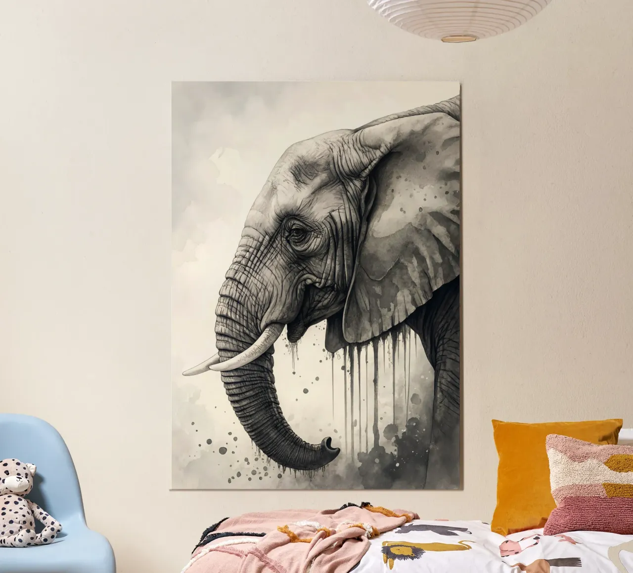 Majestic Elephant Watercolor Print | Monochromatic Wildlife poster by Monochromatic Drips