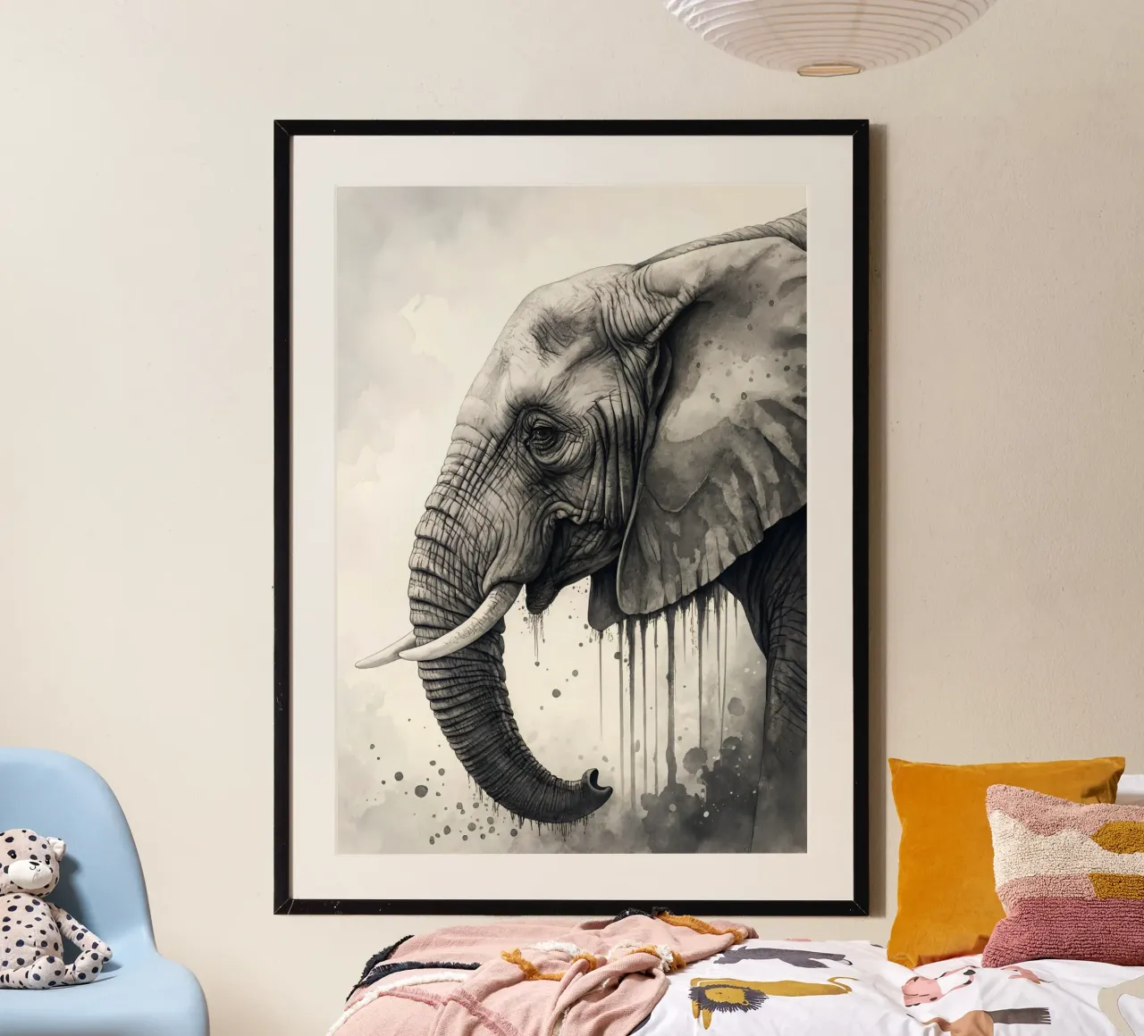 Majestic Elephant Watercolor Print | Monochromatic Wildlife poster by Monochromatic Drips