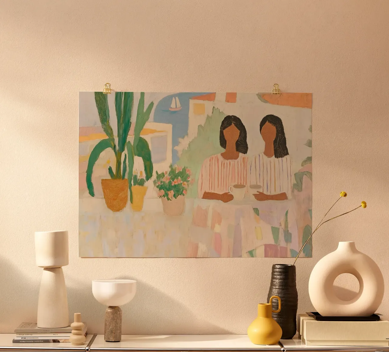 Conversation côtière : Boho minimaliste Deux femmes et un cactus hahnemühle de dawnthesea