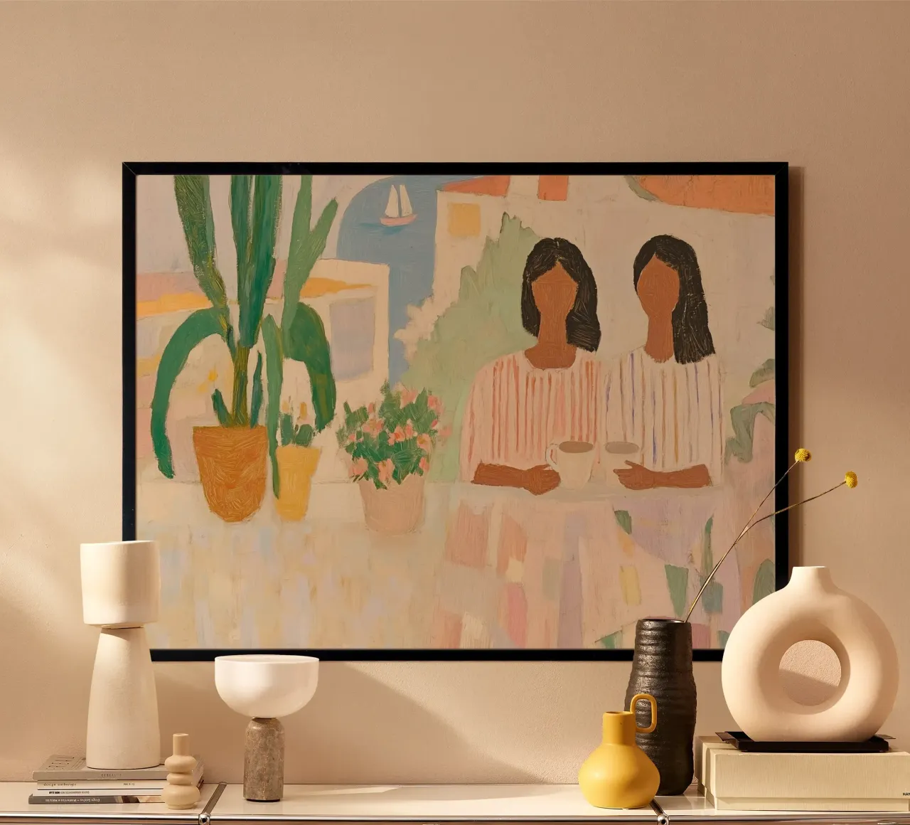 Conversation côtière : Boho minimaliste Deux femmes et un cactus hahnemühle de dawnthesea