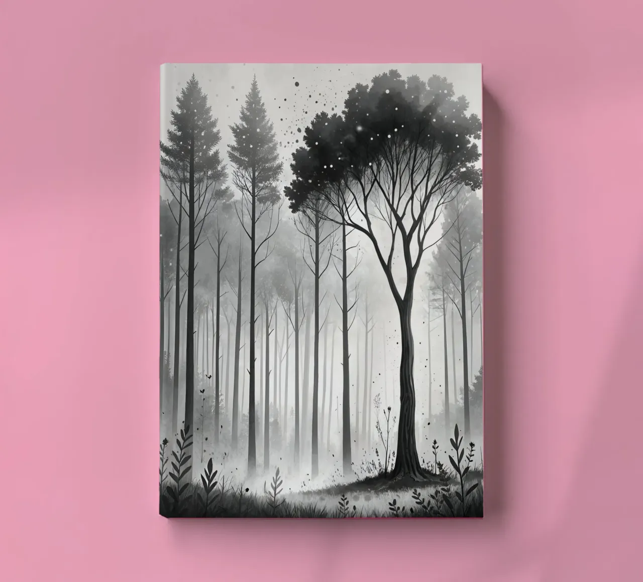 Stampa acquerello foresta monocromatica | Linea albero astratto diario da Monochromatic Drips
