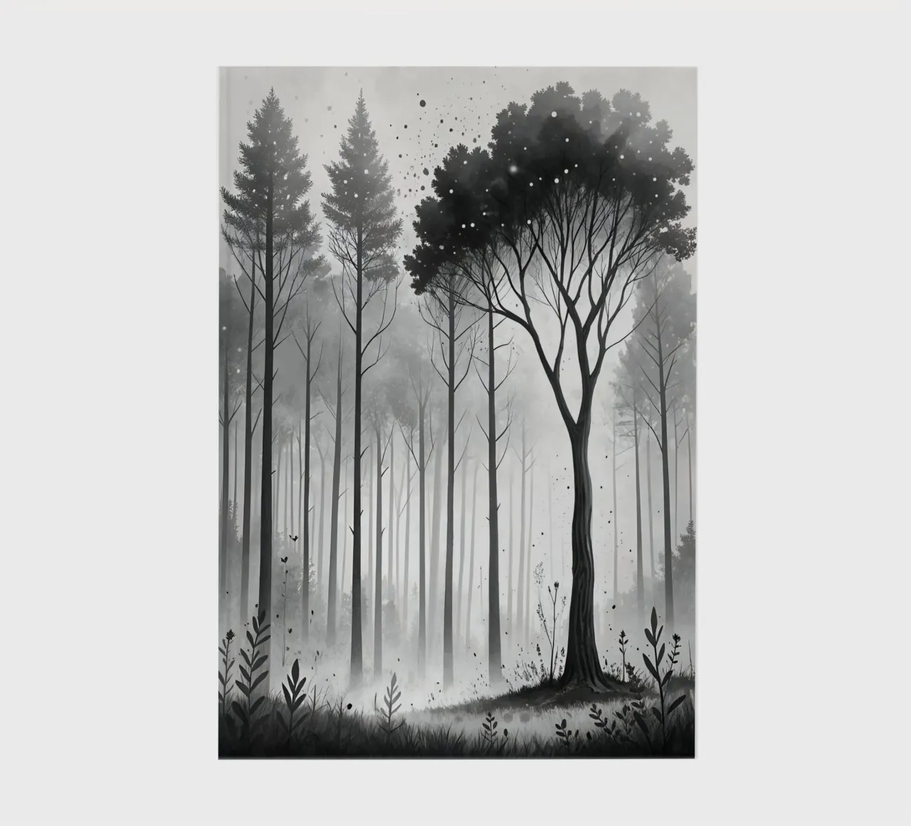 Stampa acquerello foresta monocromatica | Linea albero astratto diario da Monochromatic Drips