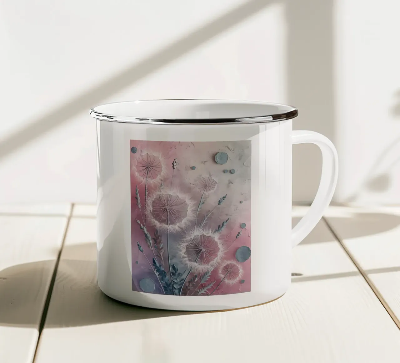 Denti di leone che sussurrano tazza in smalto da Artistic-shop