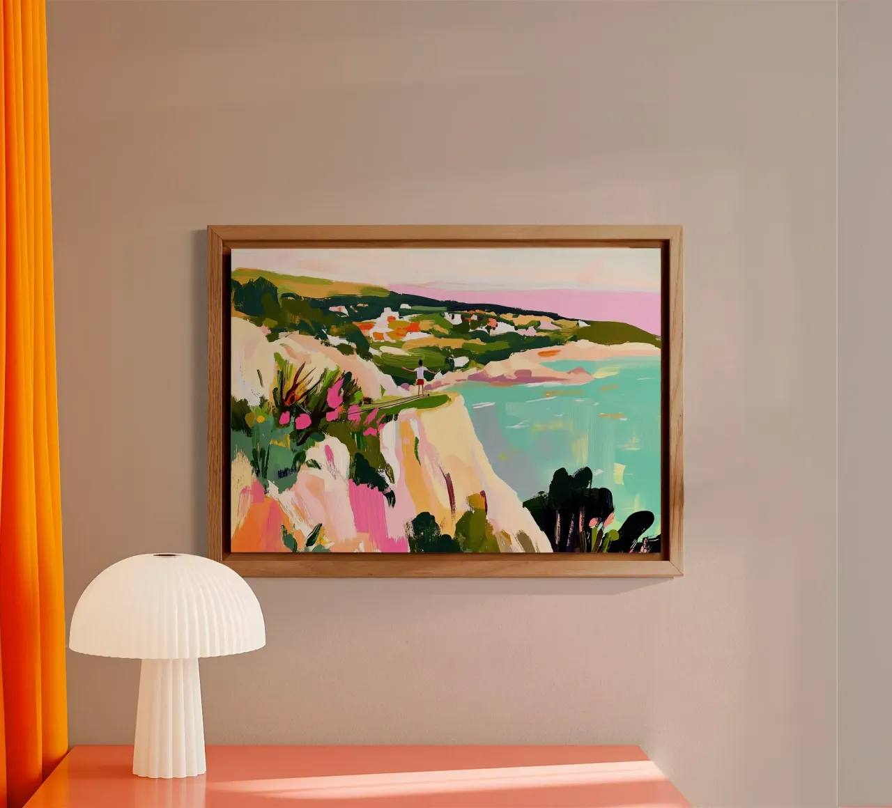 Titolo :Cliff Edge Adventure: Espressioni costiere rosa e turchesi alluminio dibond da dawnthesea