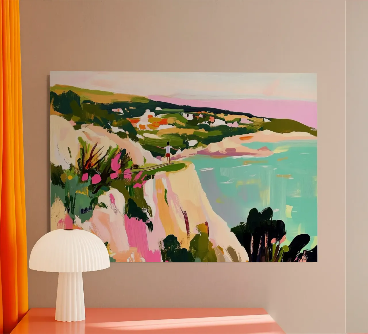 Titolo :Cliff Edge Adventure: Espressioni costiere rosa e turchesi alluminio dibond da dawnthesea