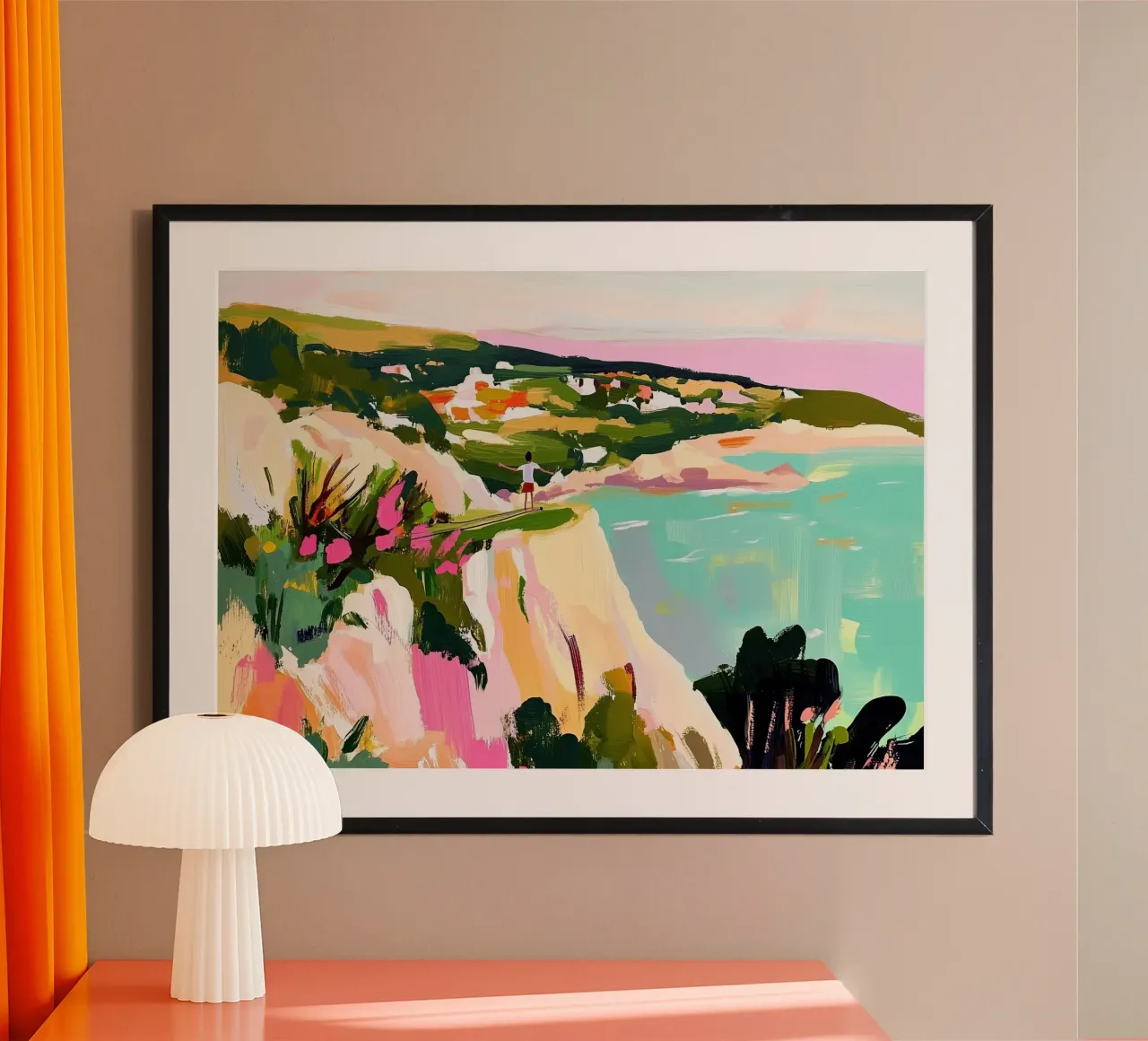 Titolo :Cliff Edge Adventure: Espressioni costiere rosa e turchesi carta hahnemühle da dawnthesea