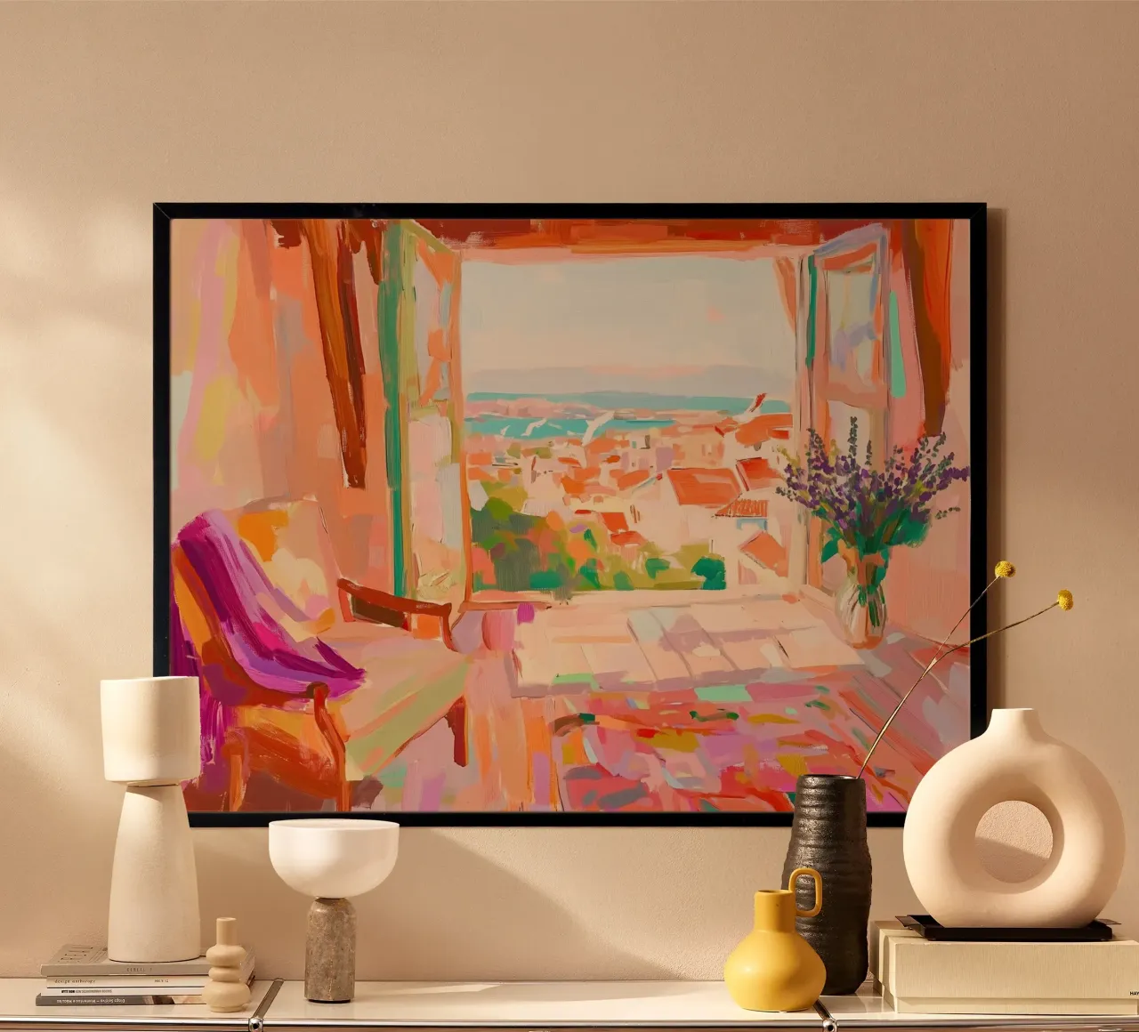 Camera del tramonto in terracotta: Vista astratta e getto viola Impasto carta hahnemühle da dawnthesea