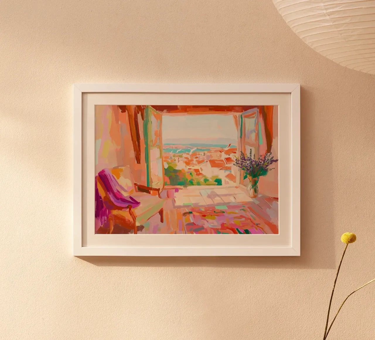 Camera del tramonto in terracotta: Vista astratta e getto viola Impasto carta hahnemühle da dawnthesea