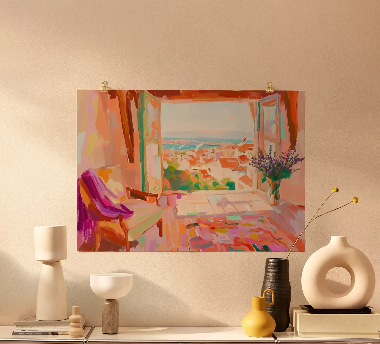 Camera del tramonto in terracotta: Vista astratta e getto viola Impasto carta hahnemühle da dawnthesea