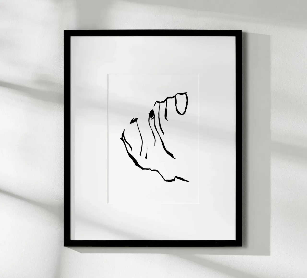 English bulldog dog drawing line art black white print poster con telaio in legno da Studio Patruschka