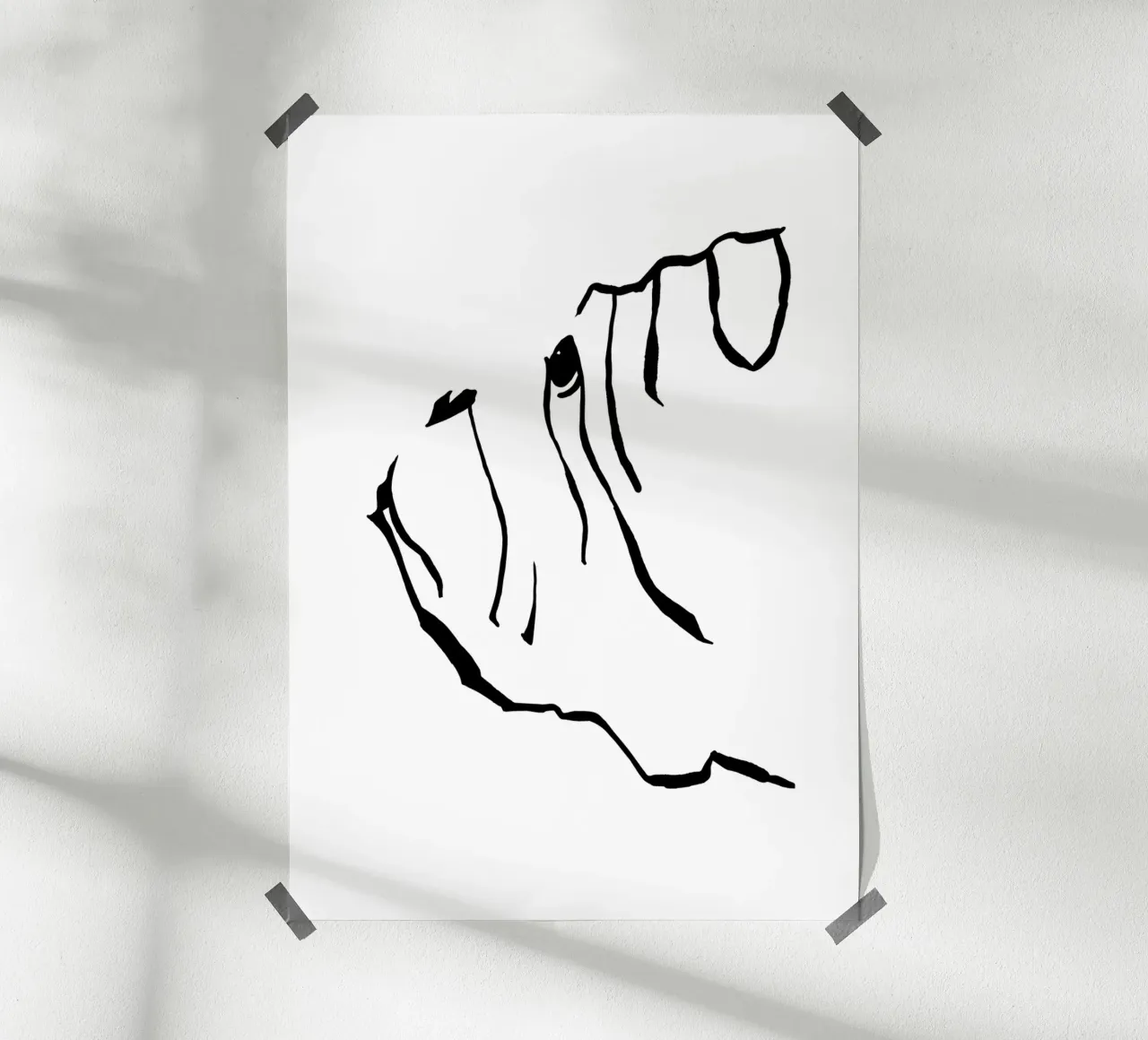 English bulldog dog drawing line art black white print poster con telaio in legno da Studio Patruschka