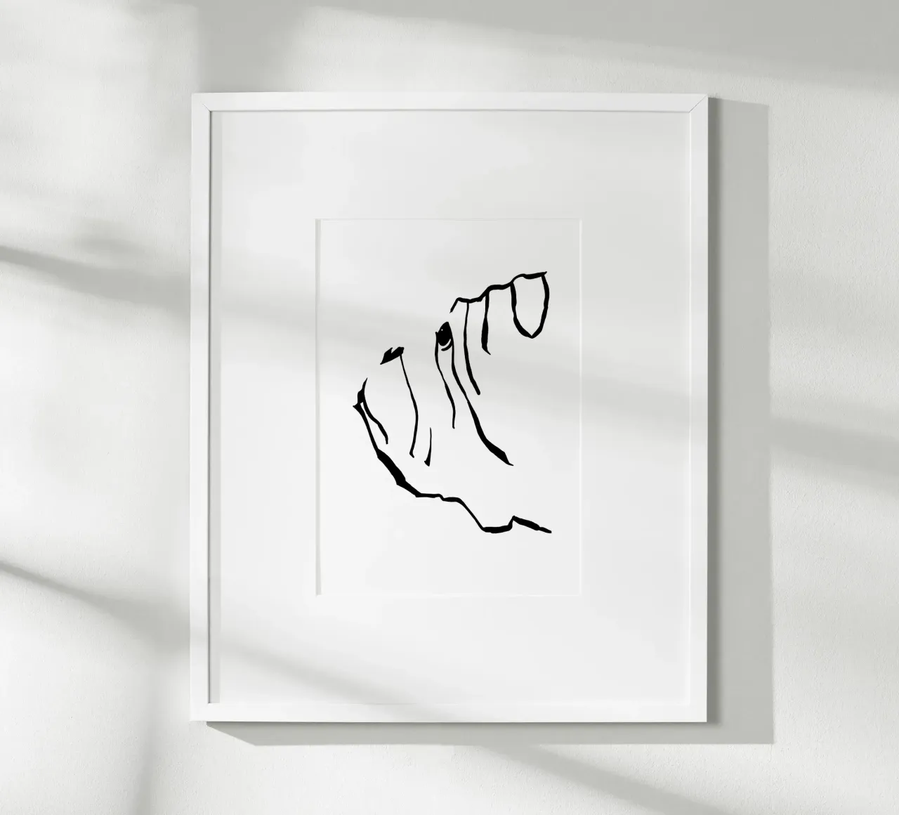 English bulldog dog drawing line art black white print poster con telaio in legno da Studio Patruschka