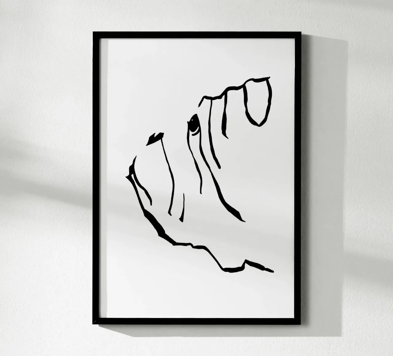 English bulldog dog drawing line art black white print poster con telaio in legno da Studio Patruschka