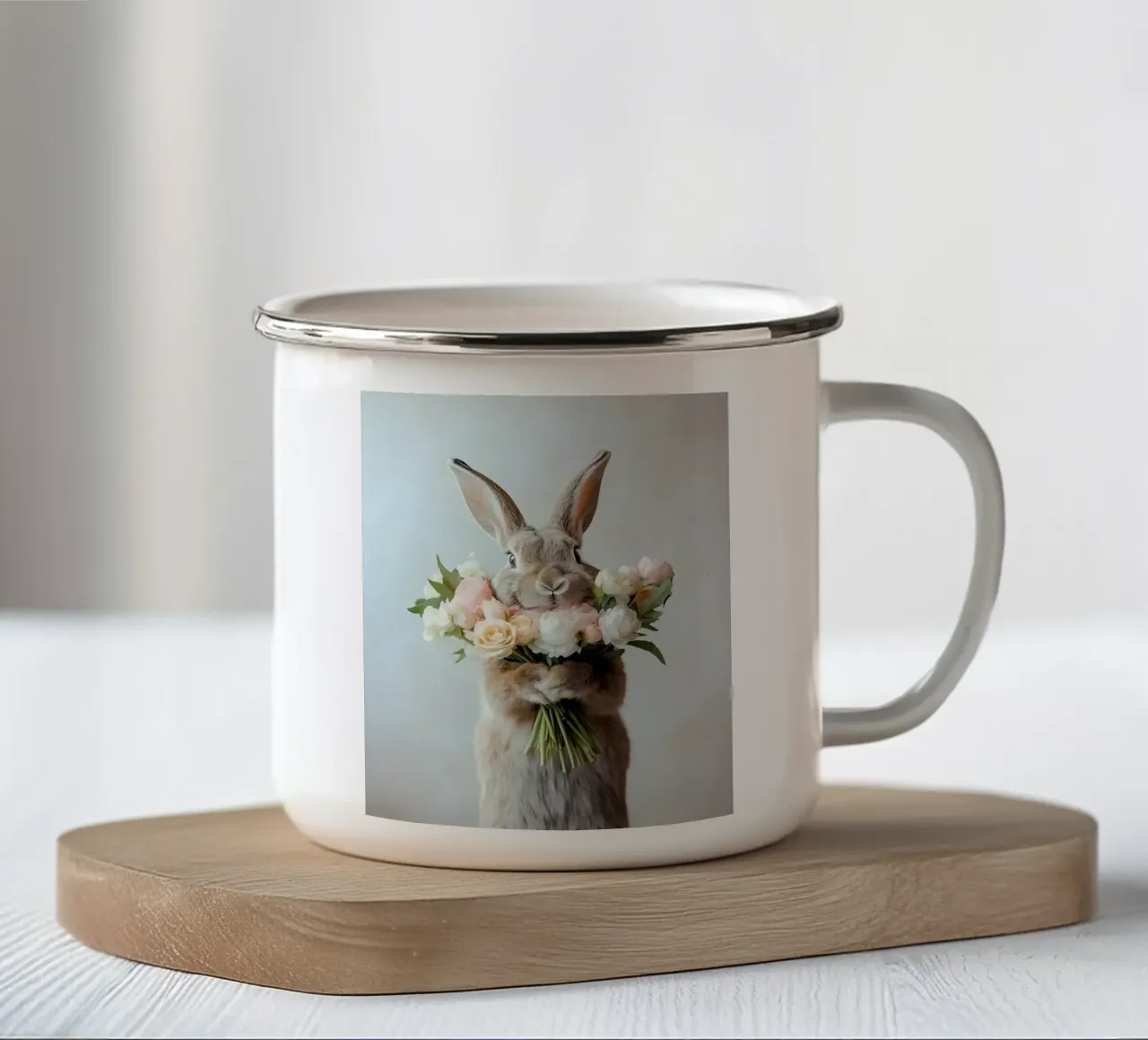 Coniglietto con bouquet tazza in smalto da Pixel Boy