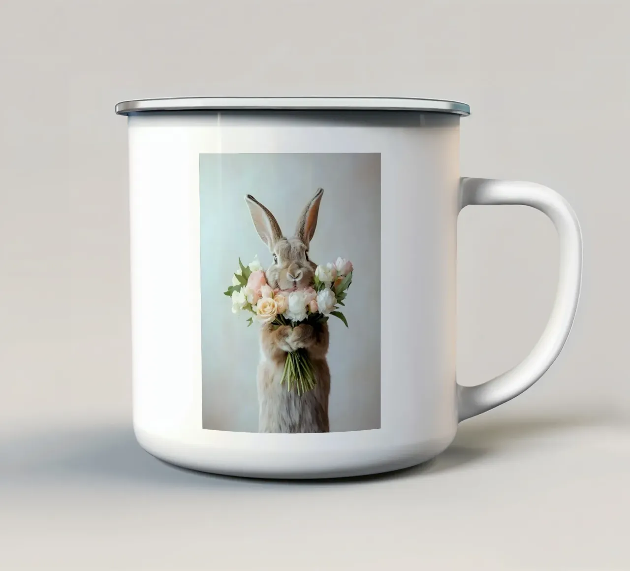 Coniglietto con bouquet tazza in smalto da Pixel Boy
