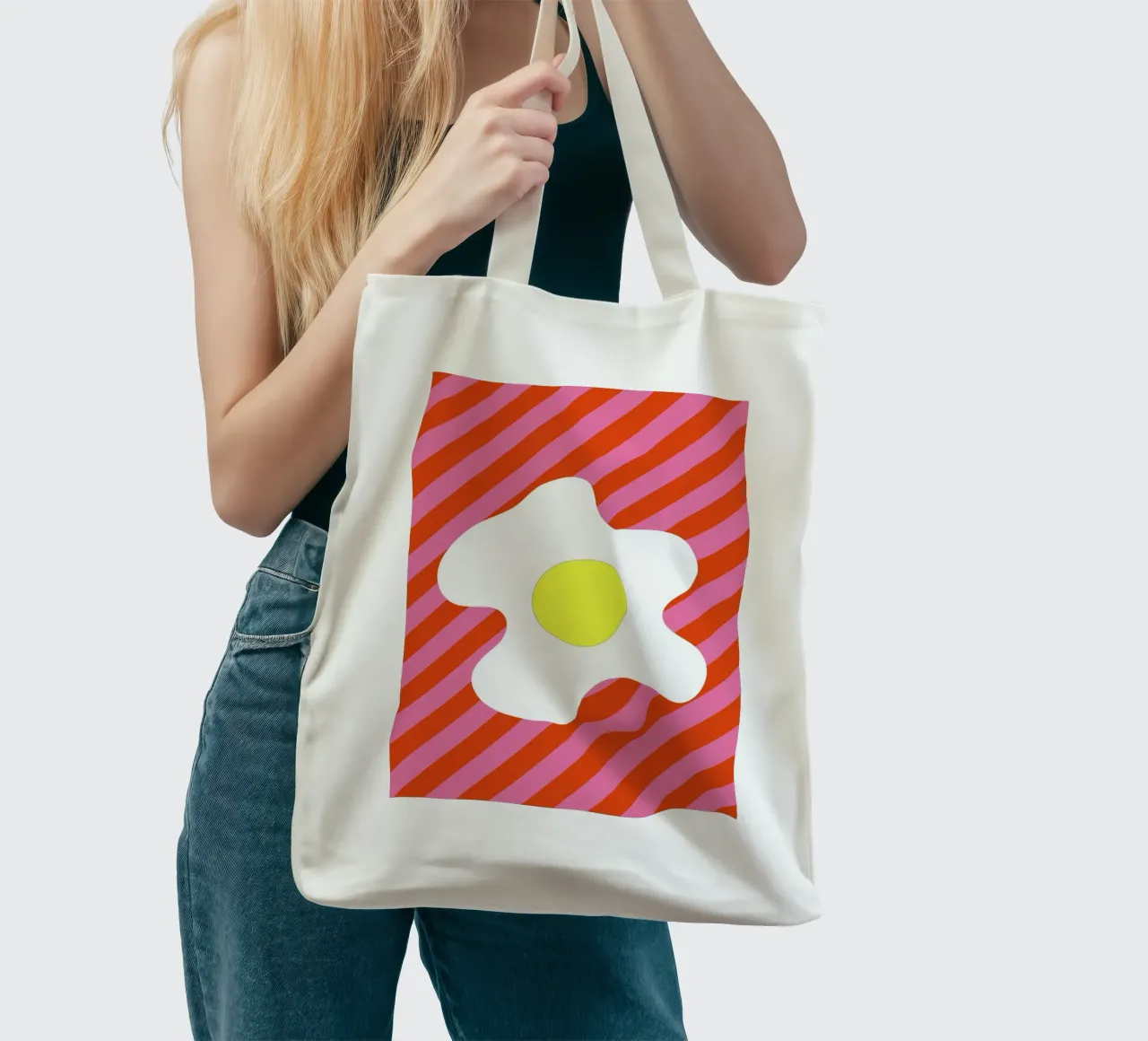 Egg Retro Line Strip borsa in juta da galihstudio