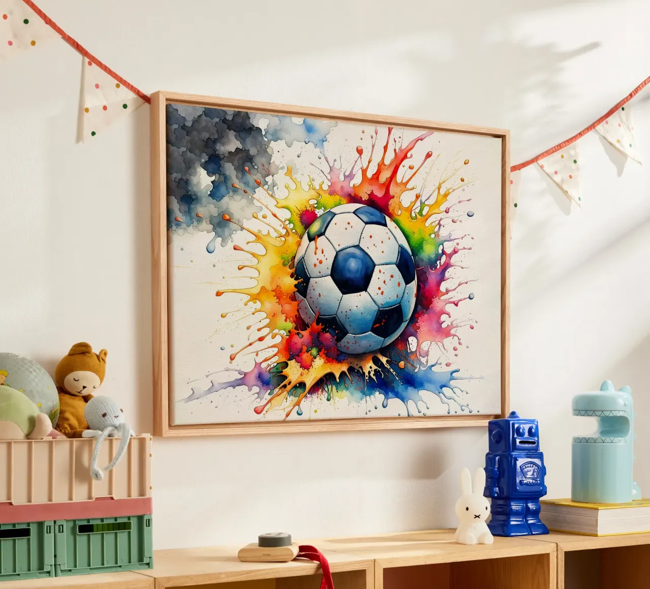 Pallone da calcio in acquerello tela con Cornice a cassetta da 🎁 ARTVI-SHOP
