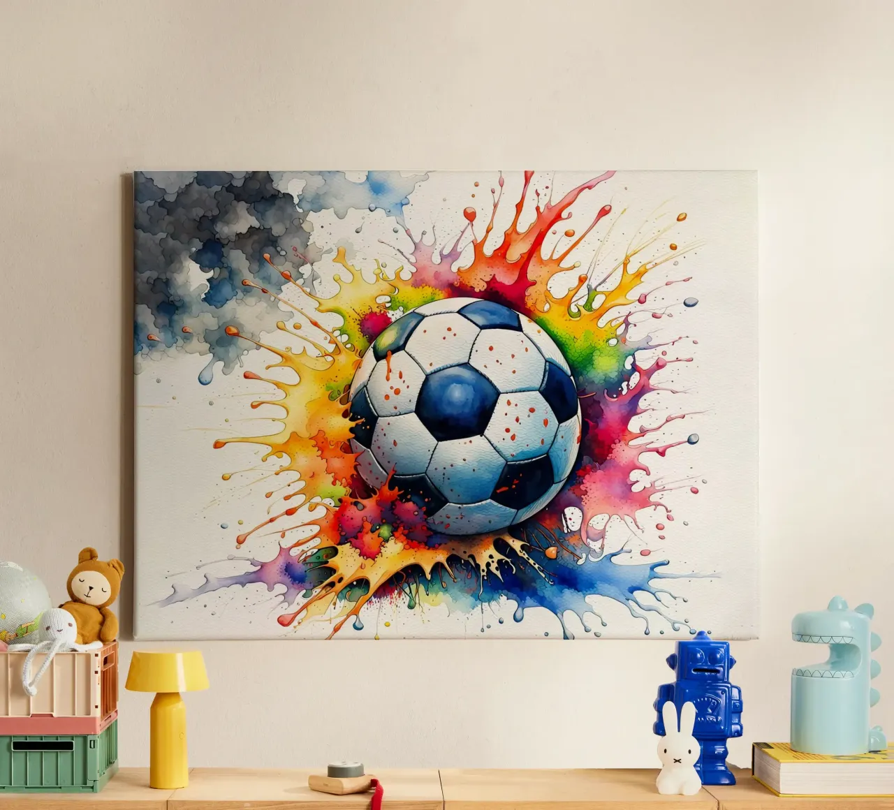 Pallone da calcio in acquerello tela con Cornice a cassetta da 🎁 ARTVI-SHOP