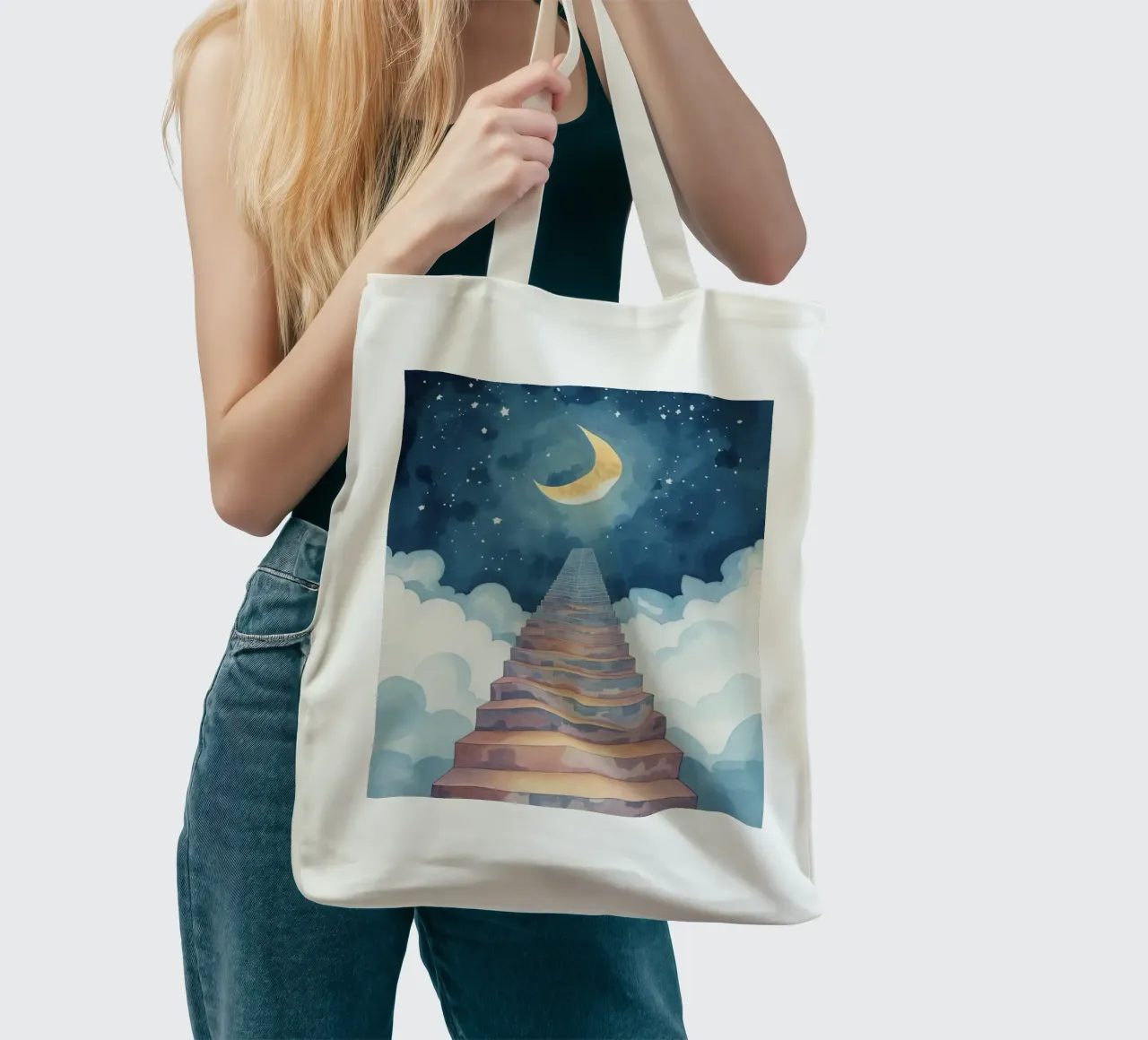 Scala verso il cielo illuminato dalla luna borsa in juta da DesignDoodle