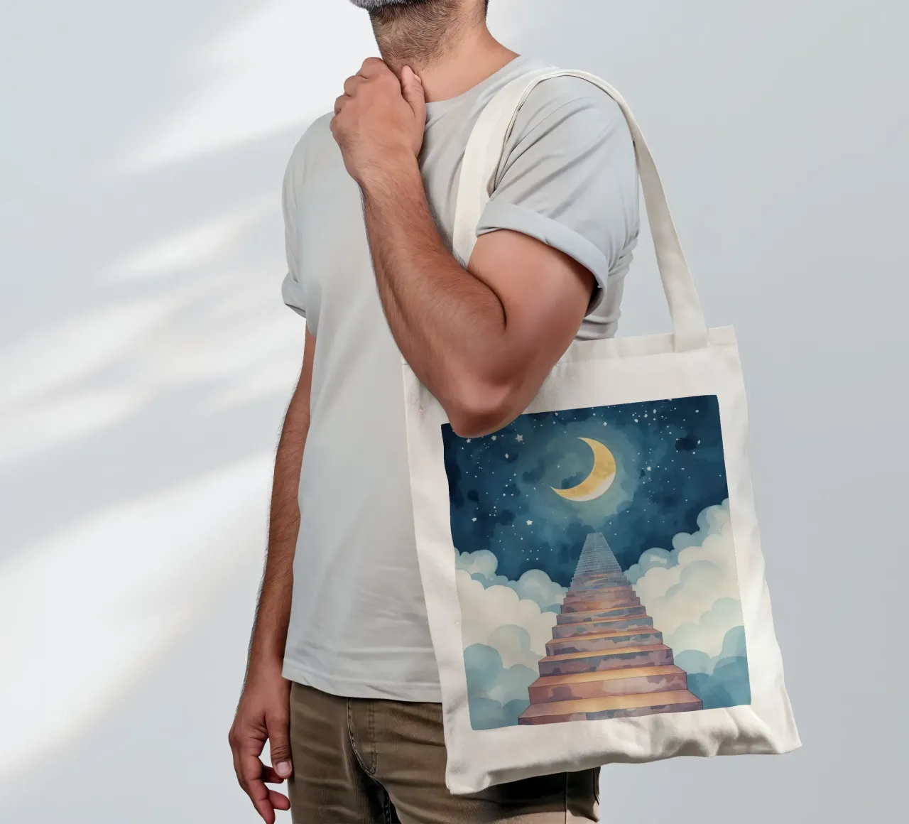 Scala verso il cielo illuminato dalla luna borsa in juta da DesignDoodle