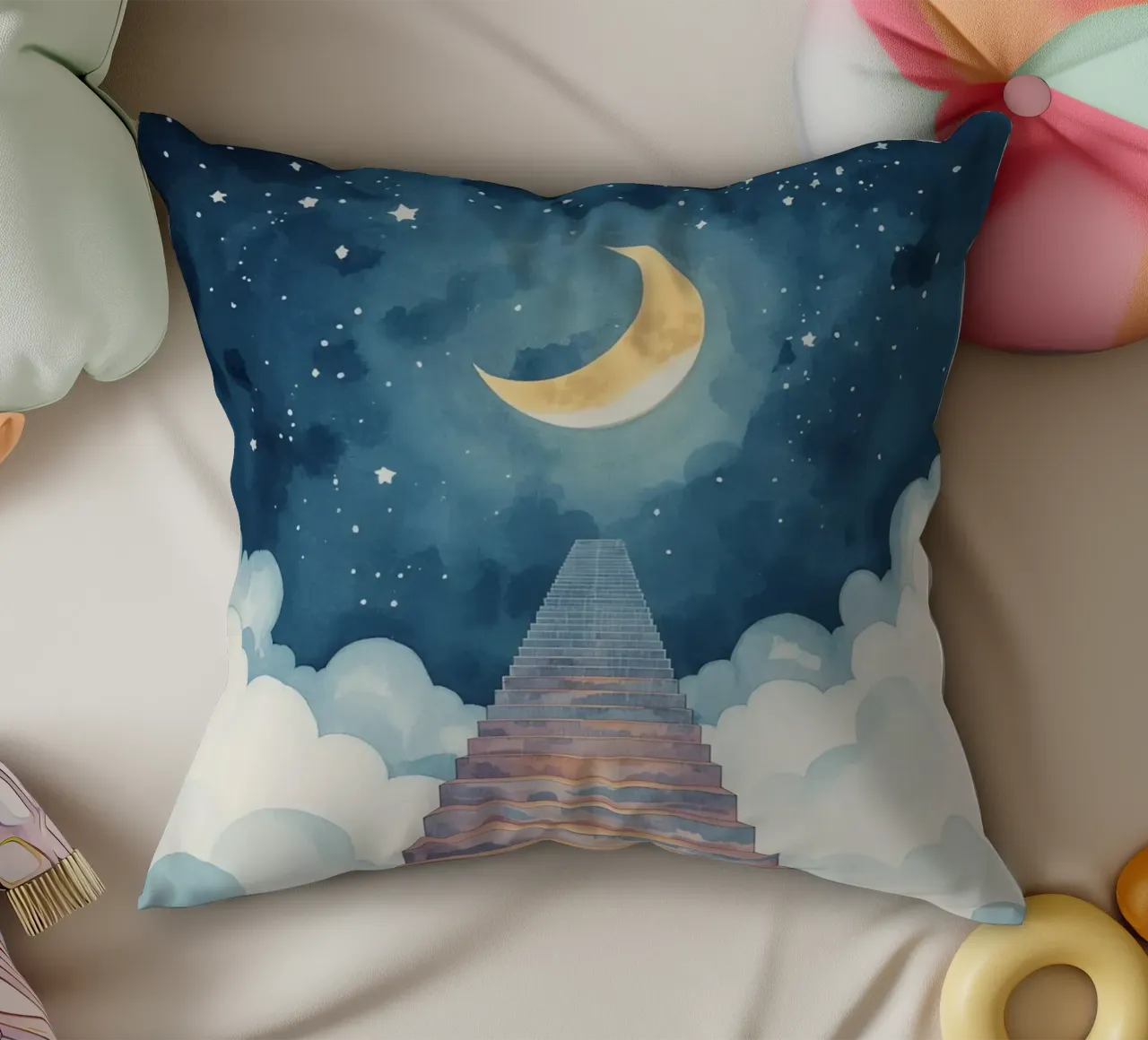 Scala verso il cielo illuminato dalla luna cuscino da DesignDoodle