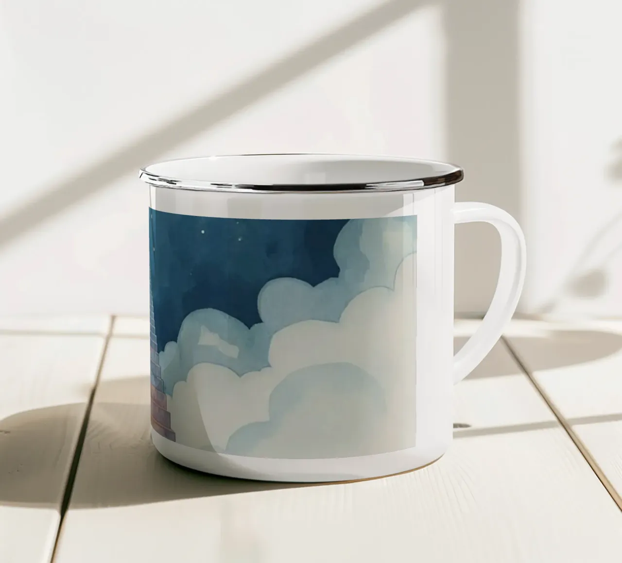 Scala verso il cielo illuminato dalla luna tazza in smalto da DesignDoodle