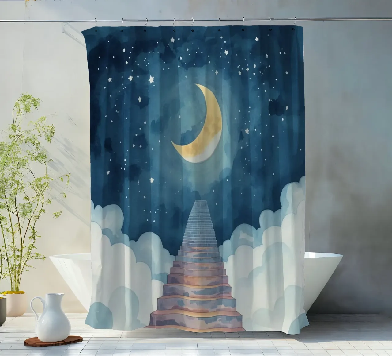 Scala verso il cielo illuminato dalla luna tenda da doccia da DesignDoodle