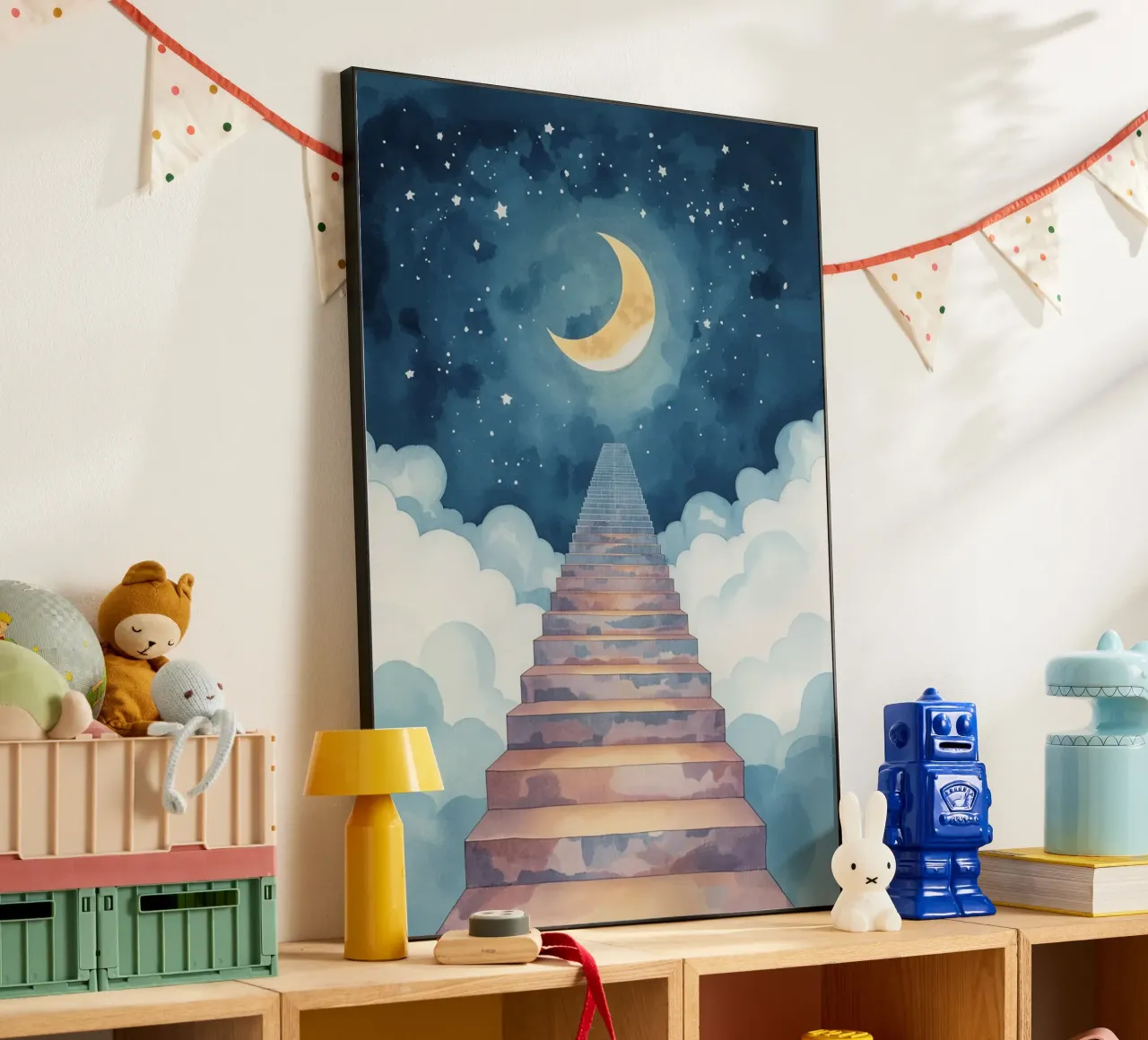 Scala verso il cielo illuminato dalla luna alluminio dibond da DesignDoodle