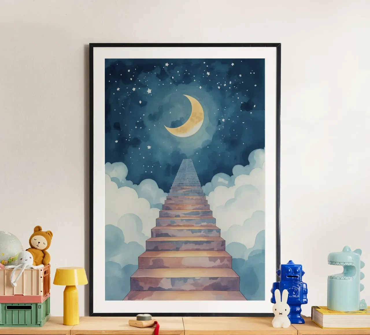 Scala verso il cielo illuminato dalla luna carta hahnemühle da DesignDoodle