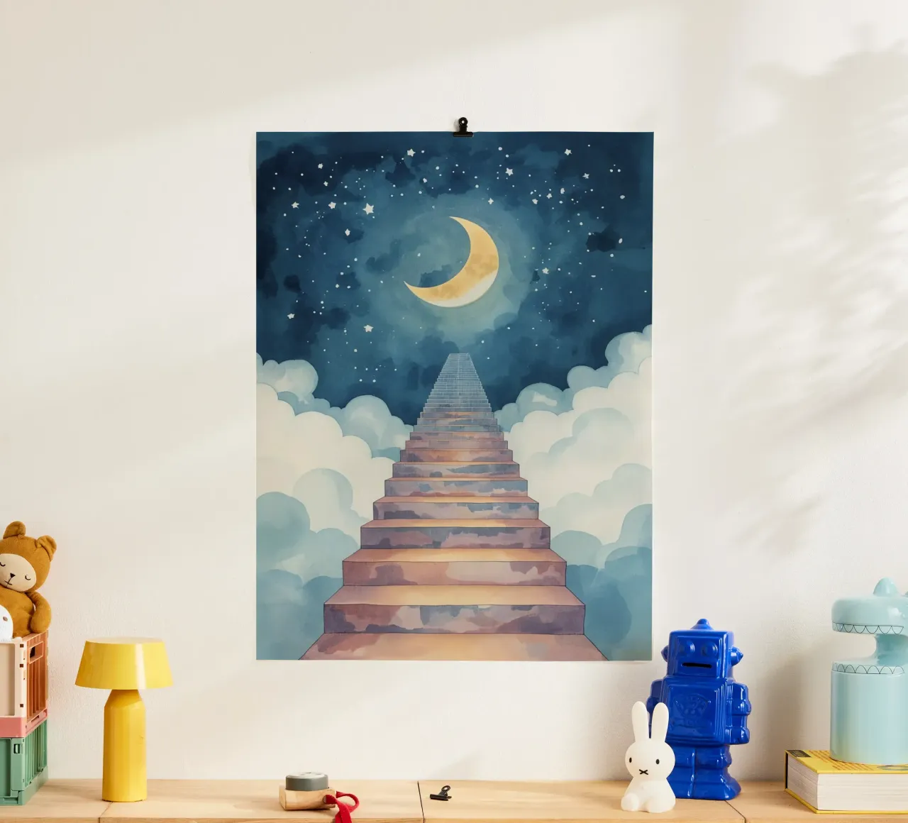 Scala verso il cielo illuminato dalla luna carta hahnemühle da DesignDoodle