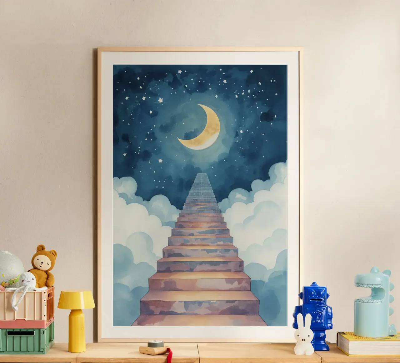 Scala verso il cielo illuminato dalla luna carta hahnemühle da DesignDoodle