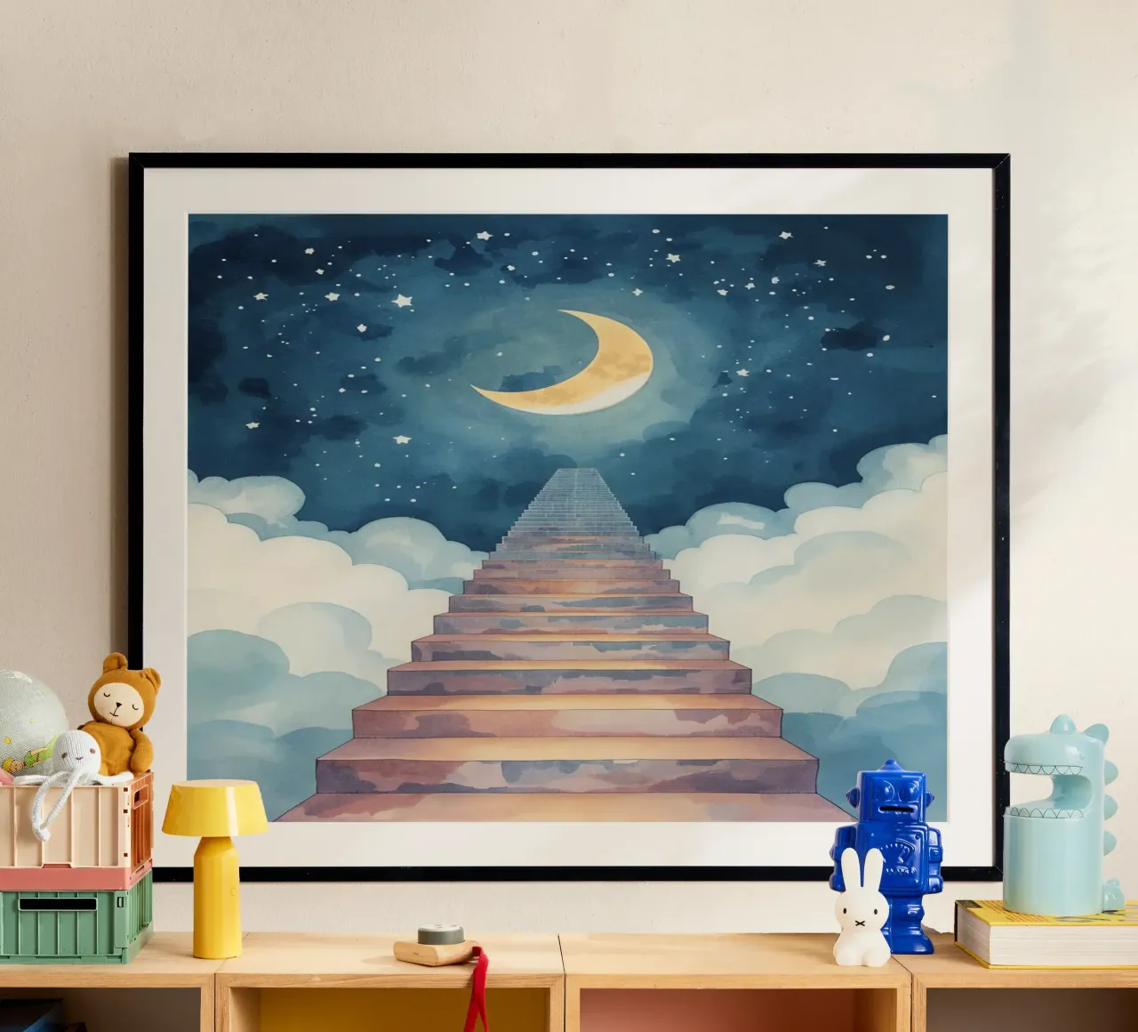 Scala verso il cielo illuminato dalla luna carta hahnemühle da DesignDoodle
