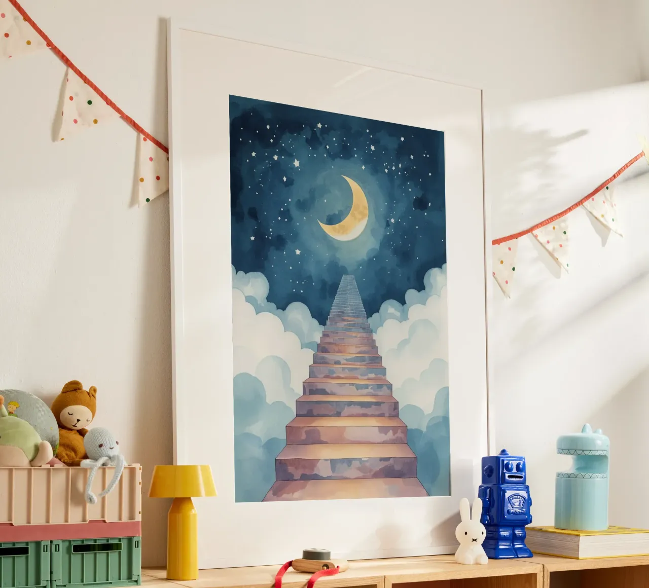 Scala verso il cielo illuminato dalla luna carta hahnemühle da DesignDoodle
