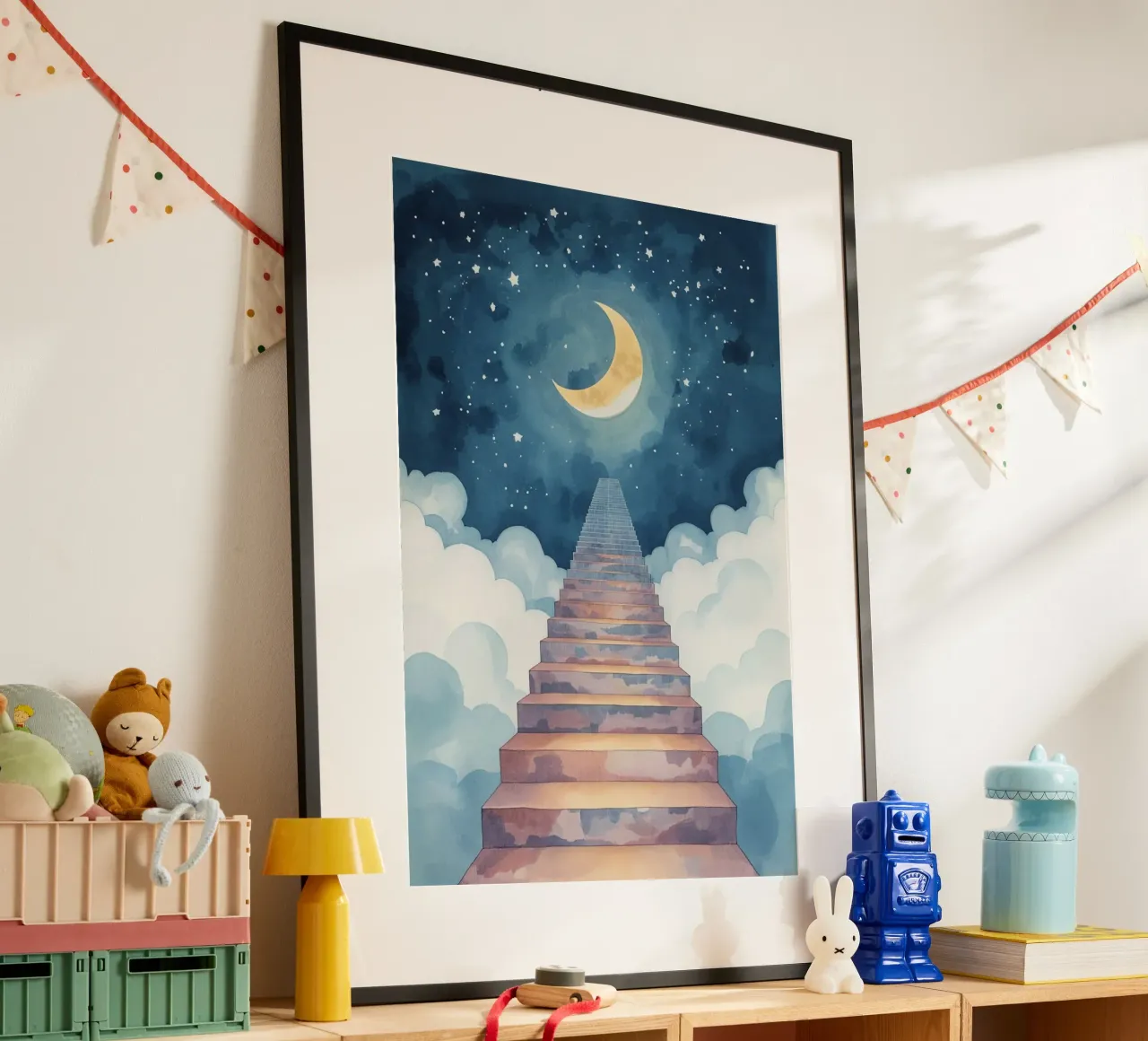 Scala verso il cielo illuminato dalla luna carta hahnemühle da DesignDoodle