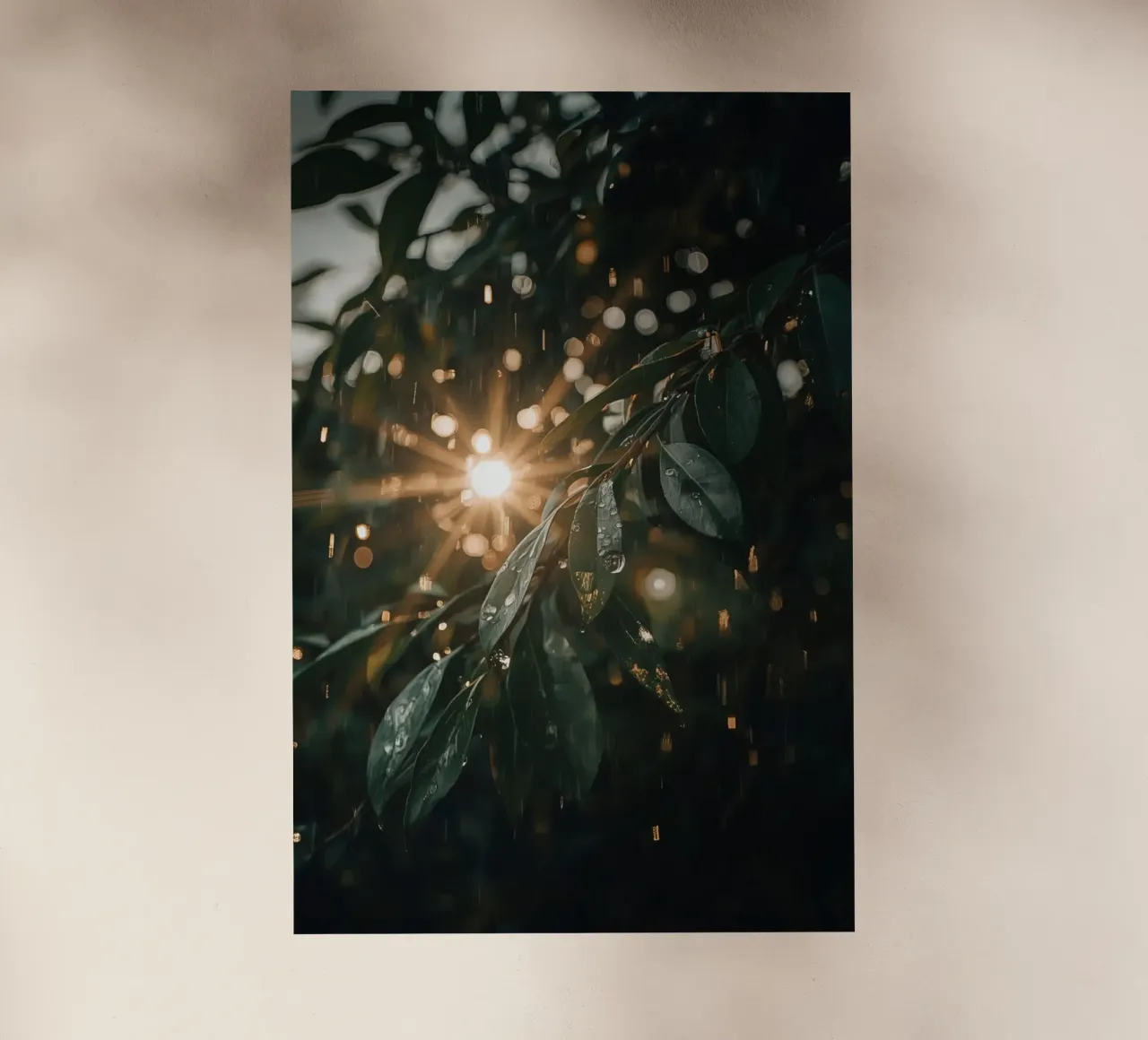 Luce solare e pioggia sulle foglie verde scuro pellicola backlit da DesignDoodle