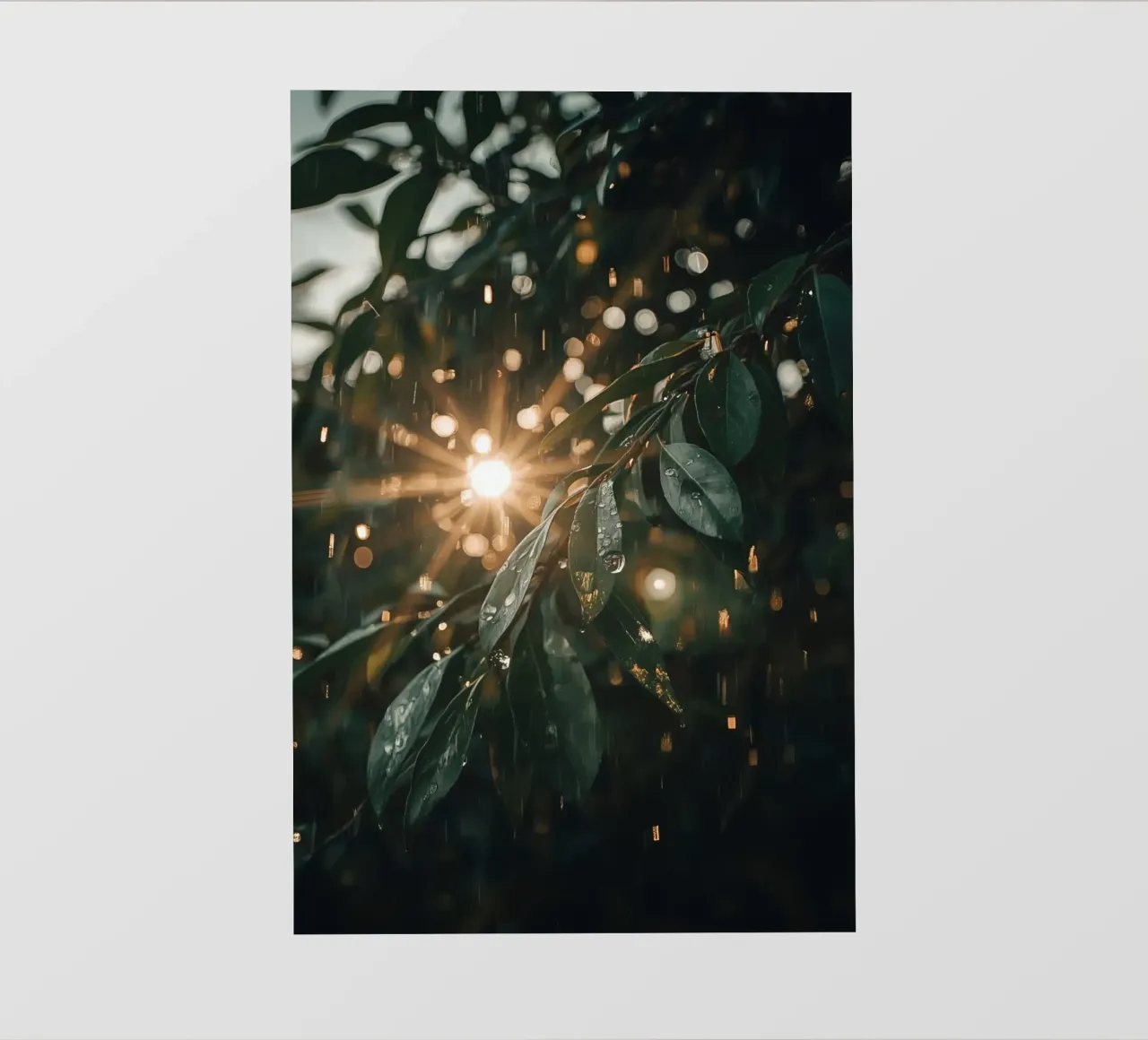 Luce solare e pioggia sulle foglie verde scuro pellicola backlit da DesignDoodle