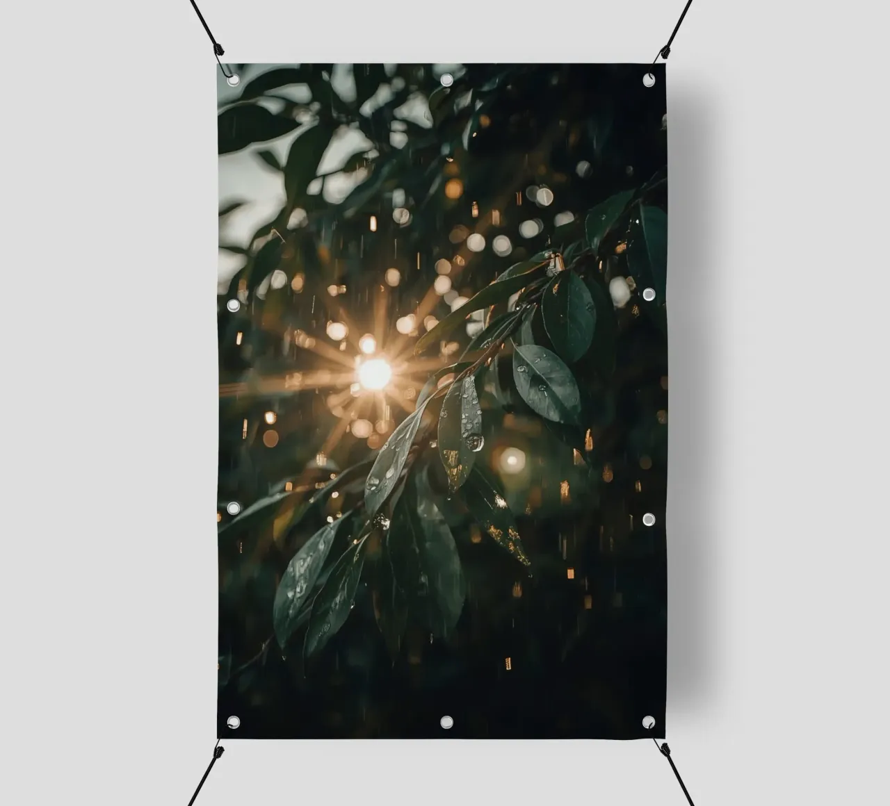 Luce solare e pioggia sulle foglie verde scuro telo in pvc da DesignDoodle