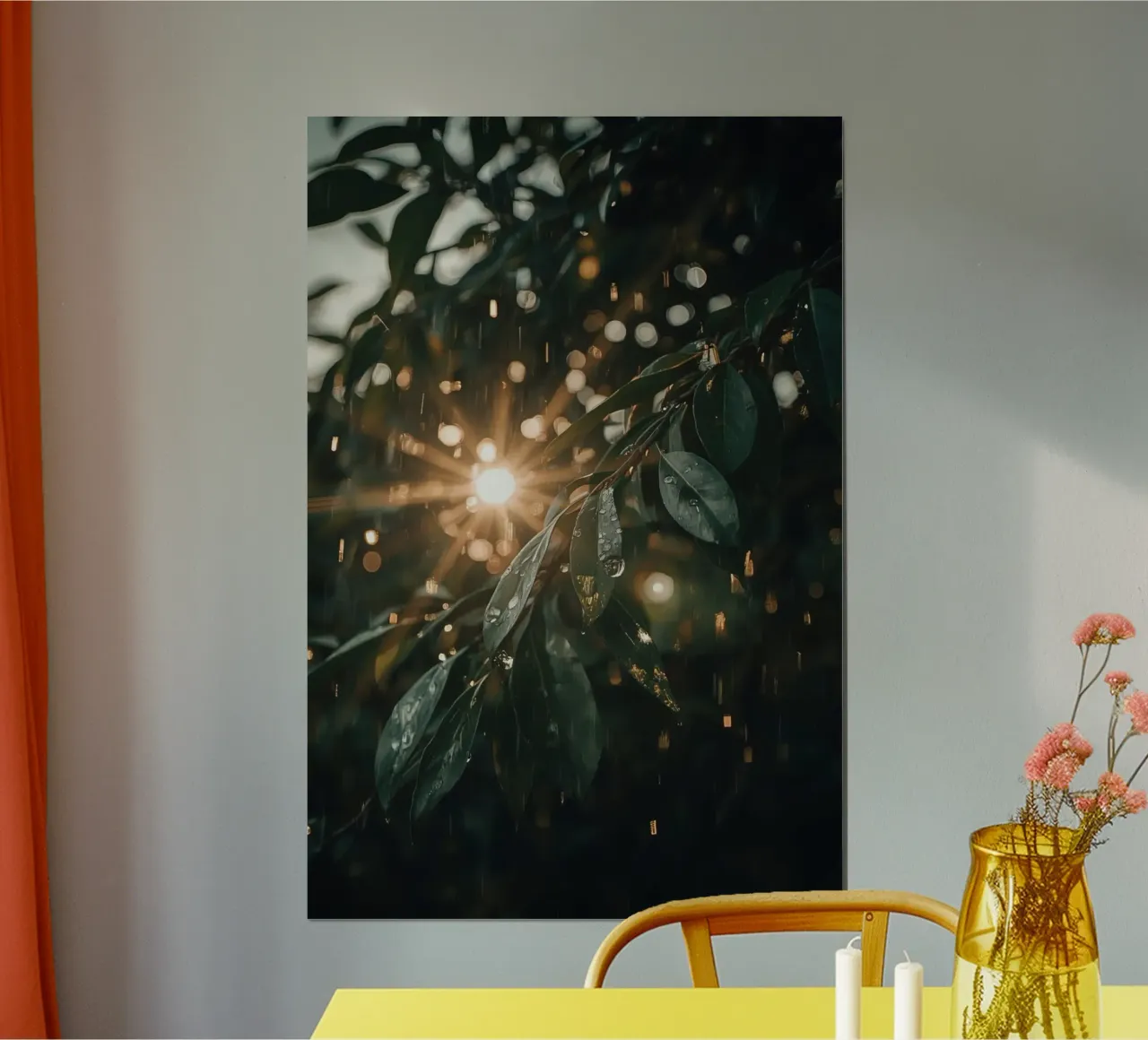 Luce solare e pioggia sulle foglie verde scuro carta hahnemühle da DesignDoodle