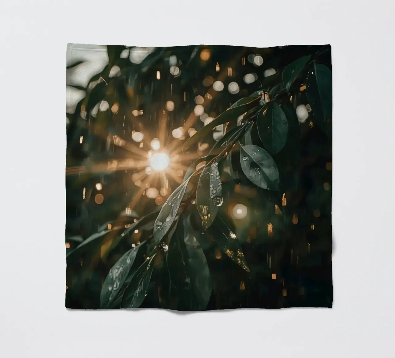 Luce solare e pioggia sulle foglie verde scuro coperta in pile da DesignDoodle