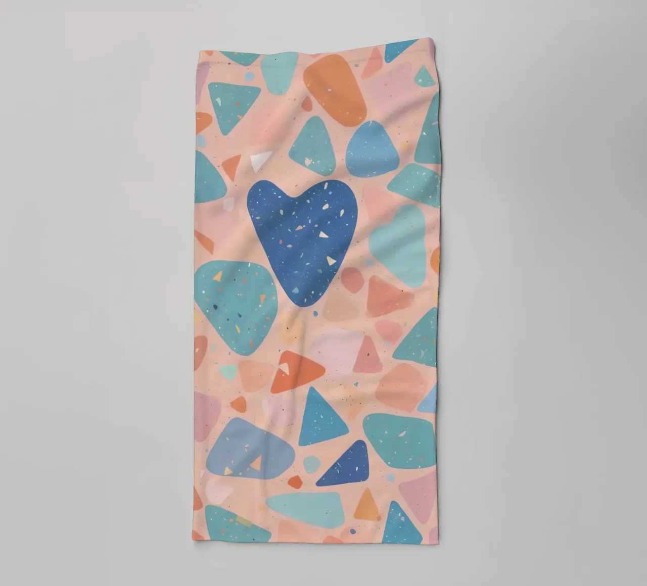 Terrazzo Pattern with Pastel Shapes and Blue Heart towel by DesignDoodle